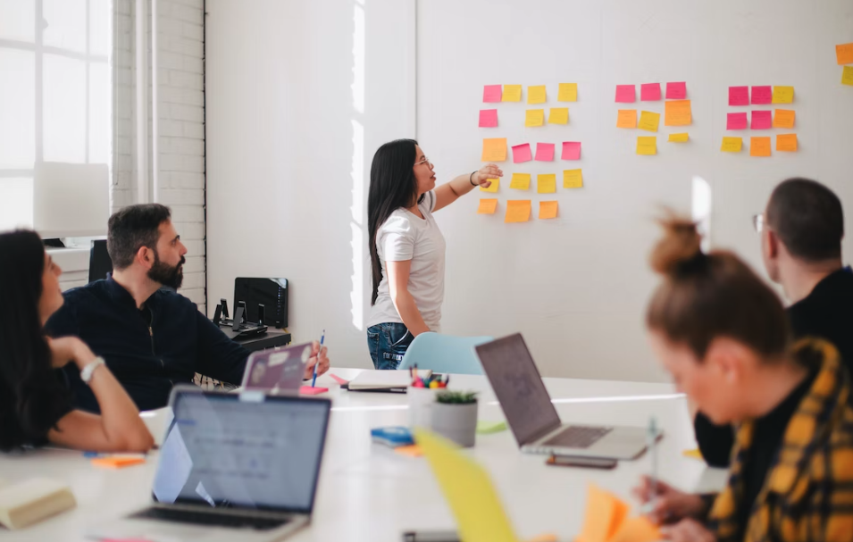 A meeting with multiple team members planning their ESG strategy